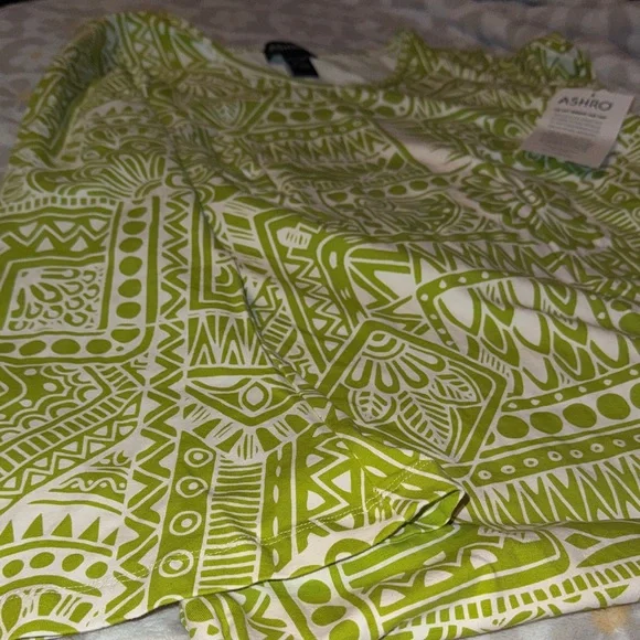 NWT Ashro Dress Size L Green White Long Sleeve Knee Length Garden Party Church - Picture 2 of 11